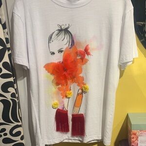 Gabby Isabella White Tee with Orange and Red Accents